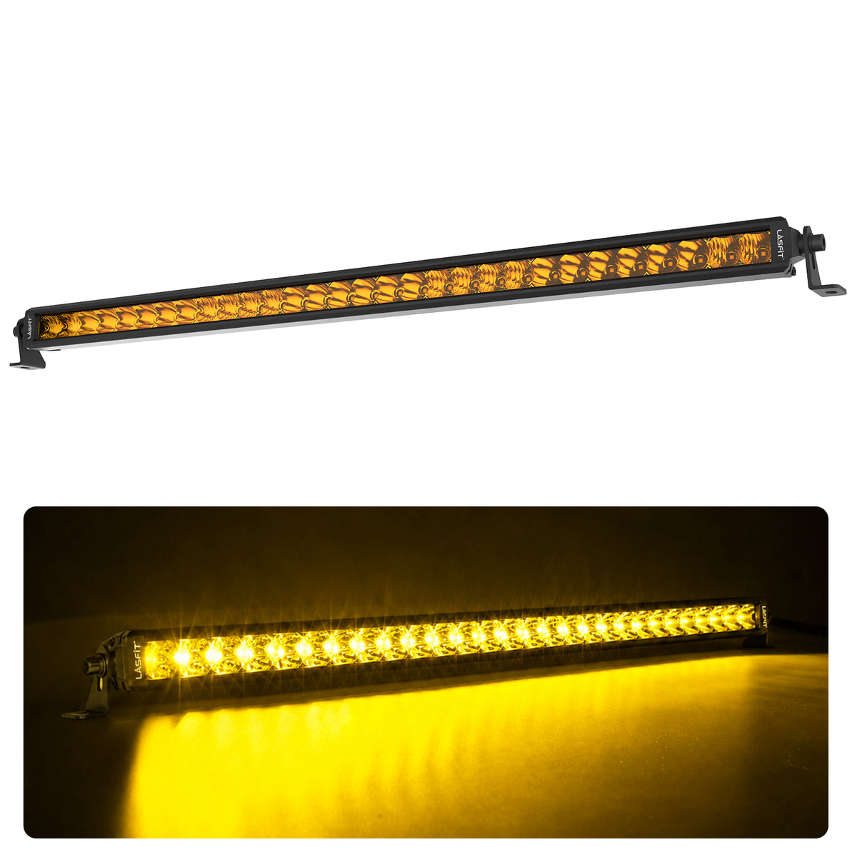 Lasfit 12"/22"/32"/42"/52" Off-Road Slim Single Row Combo Flood Spot Beam LED Amber Light Bars
