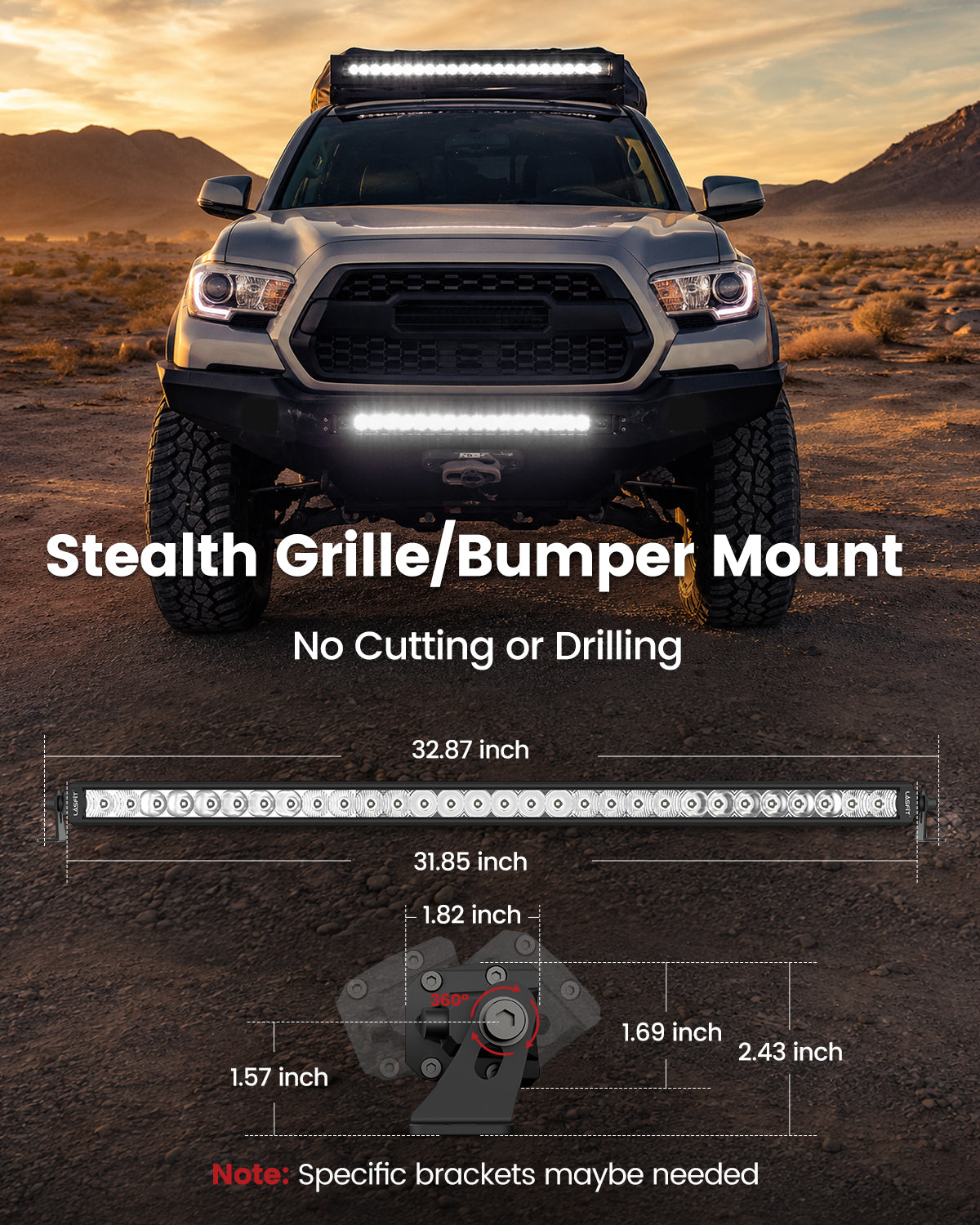 LASFIT Off-Road LED Light Bars 12 22 32 42 52 Inch Spot Flood Combo Single Row - White