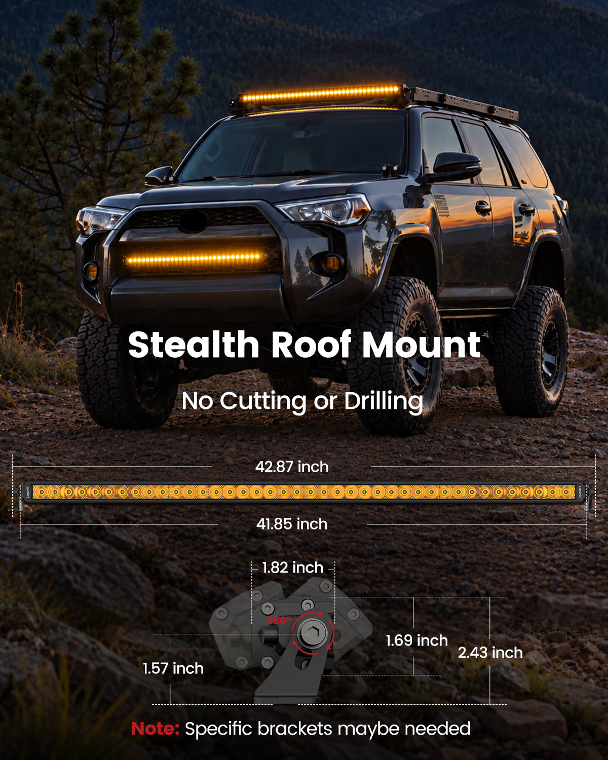 Lasfit 12"/22"/32"/42"/52" Off-Road Slim Single Row Combo Flood Spot Beam LED Amber Light Bars