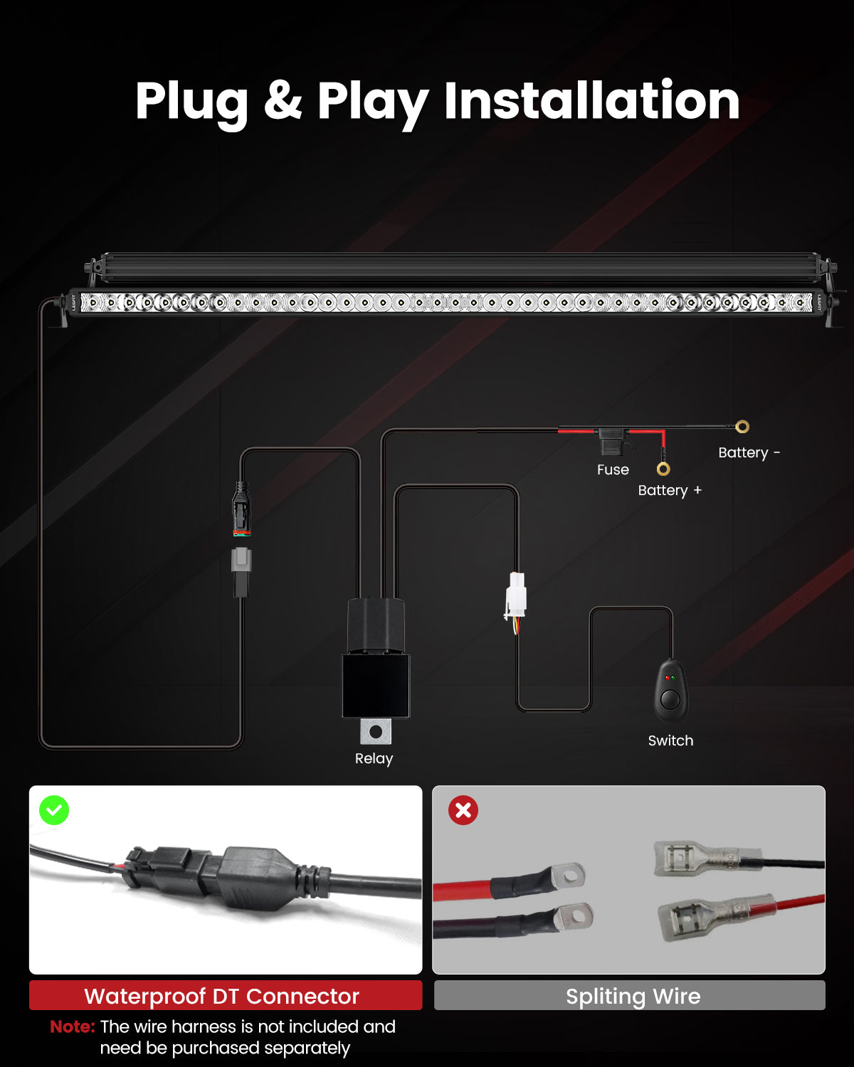 LASFIT Off-Road LED Light Bars 12 22 32 42 52 Inch Spot Flood Combo Single Row - White