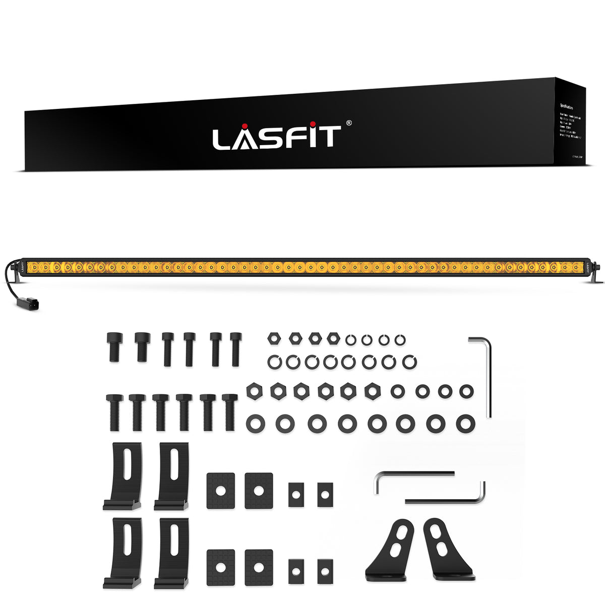 Lasfit 12"/22"/32"/42"/52" Off-Road Slim Single Row Combo Flood Spot Beam LED Amber Light Bars