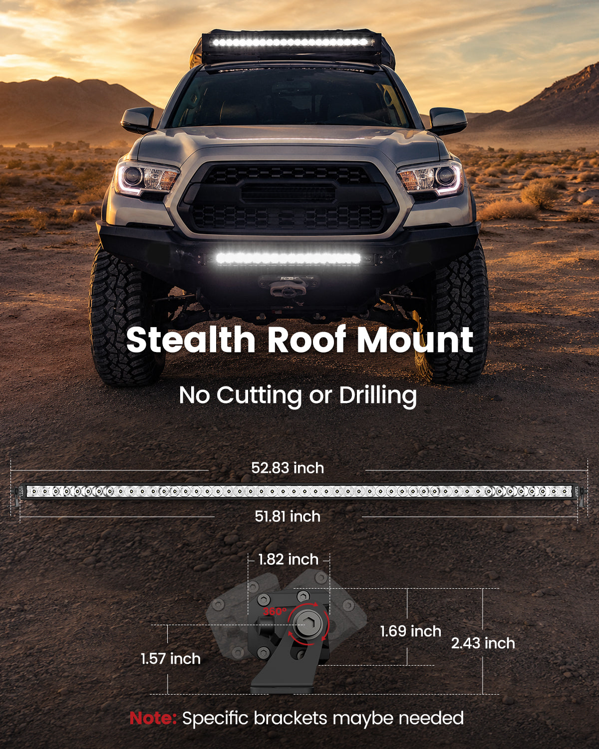 LASFIT Off-Road LED Light Bars 12 22 32 42 52 Inch Spot Flood Combo Single Row - White
