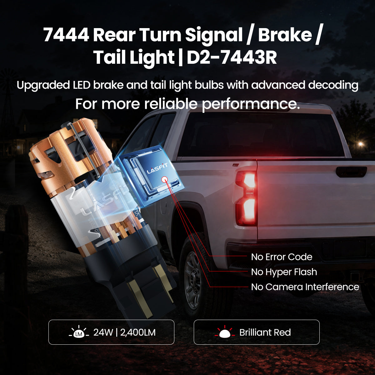 lasfit 7443 led brake tail light bulbs for 2020-2026 chevrolet silverado 2500 3500