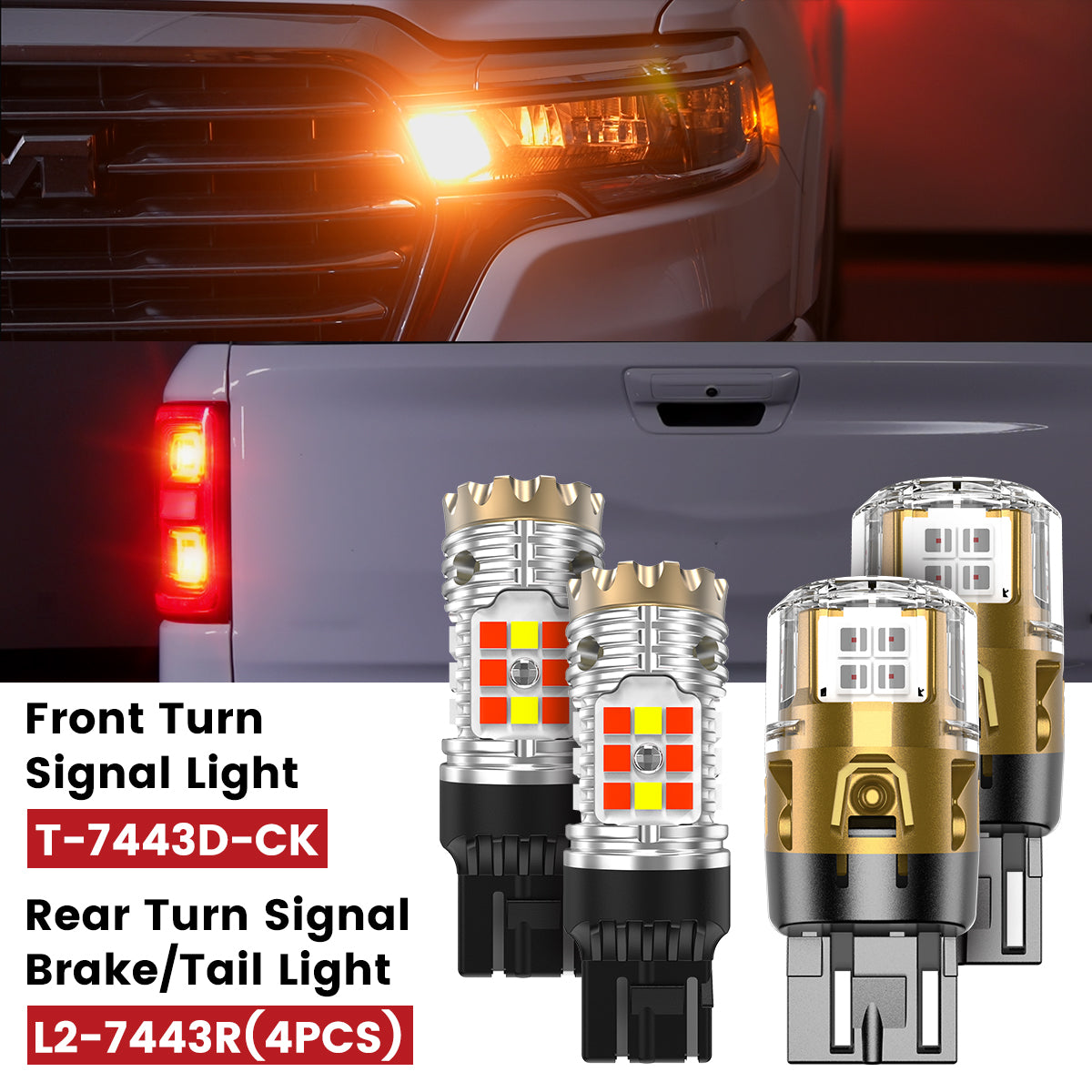 Lasfit 7443 led front turn signals rear turn signal/brake/tail light fit for 2025-2026 Ram 1500