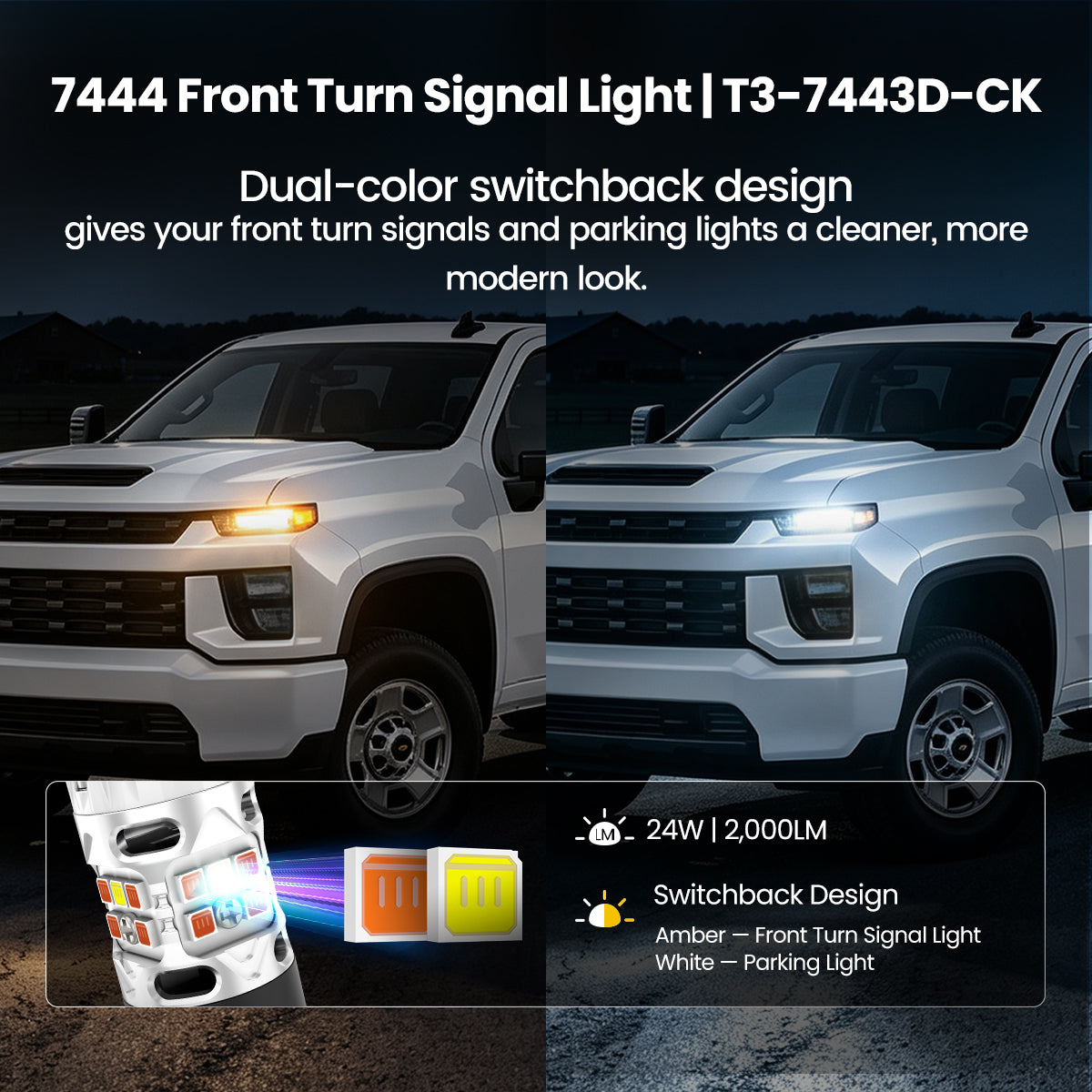 lasfit 7443 led  front turn signal light bulbs for 2020-2026 chevrolet silverado 2500 3500