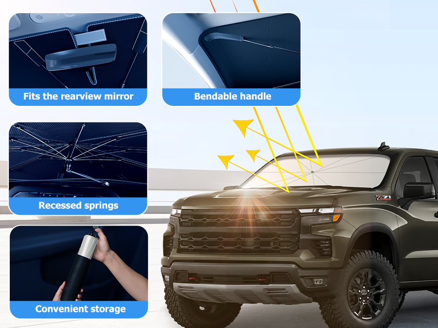 2014-2026 Chevrolet Silverado Windshield Sun Shades Umbrella Blocks Heat