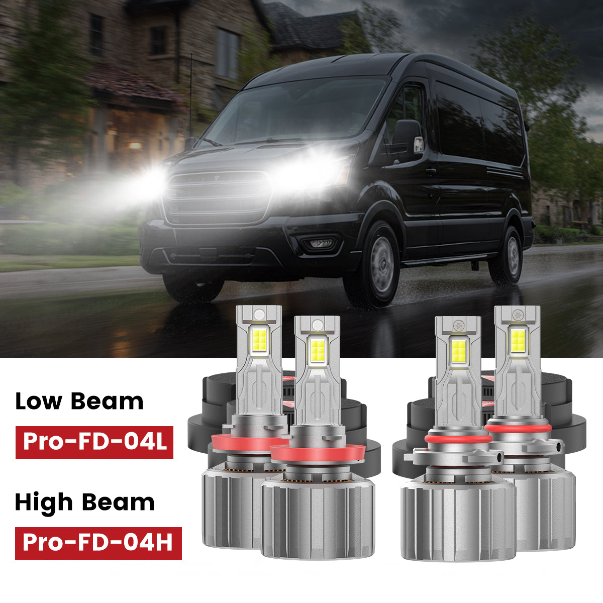 Fit for 2015-2025 Ford Transit-150/250/350 Custom H11 9005 LED Bulbs w/ Dust Cover | Pro-DC Series