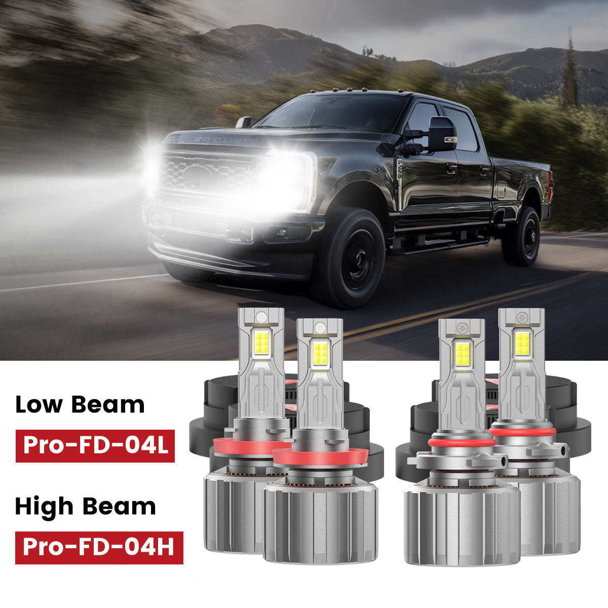 Fit for 2023-2026 Ford F-250 F-350 F-450 XL XLT Custom H11 9005 LED Bulbs w/ Dust Cover | Pro-DC Series