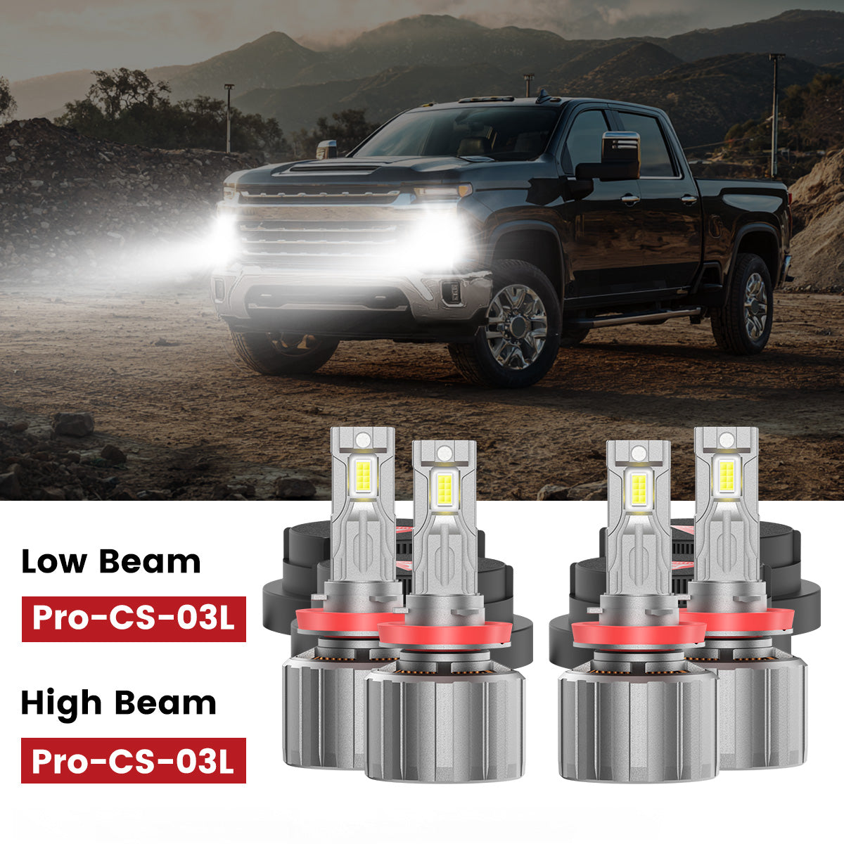 Fit for 2020-2025 Chevrolet Silverado HD 2500 3500 Custom H11 H9 LED Bulbs with Dust Cover | Pro-DC Series