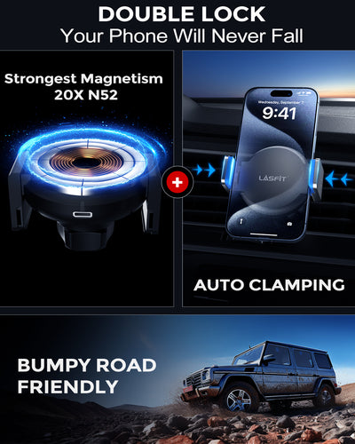 Magnetic Car Phone Holder Wireless Fast Charging for iPhone 13 12 Series Compatible with MagSafe Case