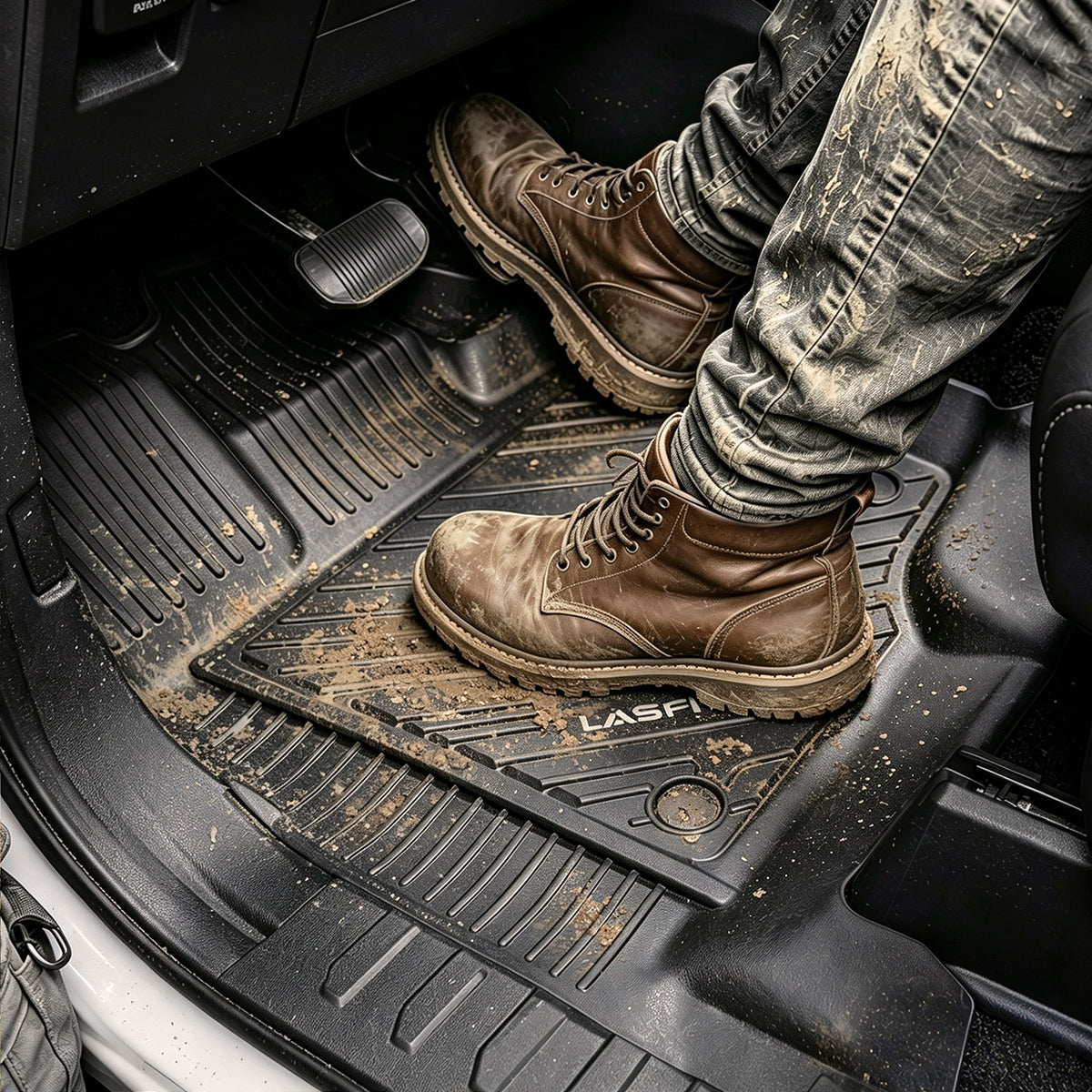 Ford F-150 floor mats protecting against mud dirt and gravel