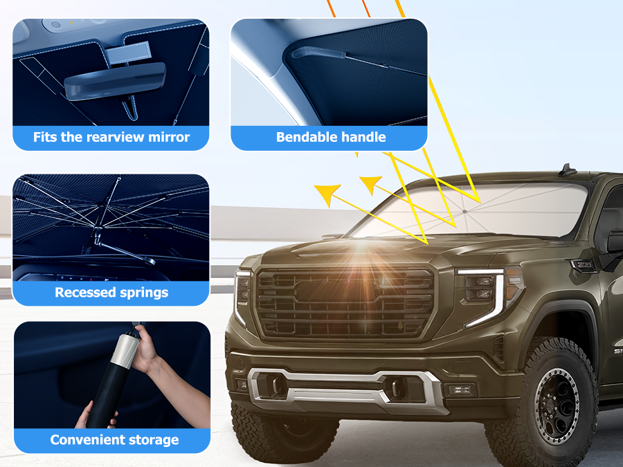 2014-2026 GMC Sierra 1500/2500/3500 Windshield Sun Shades Umbrella Blocks Heat