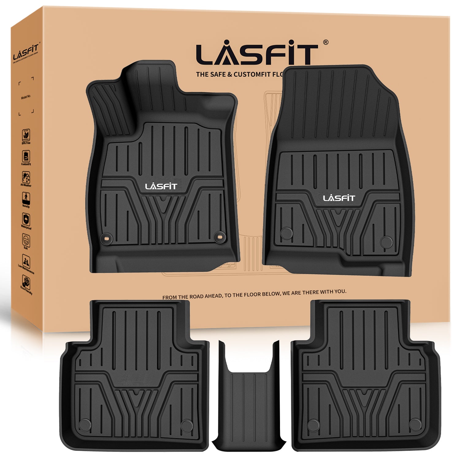 Lasfit Floor Mats for 2018 2022 Honda Accord All Weather Fit TPE Floor Liners Set 1st and 2nd Row Black