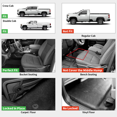 Fit for 2019-2026 GMC Sierra 1500 1st Row Floor Mats, Fit Bucket Seat & Carpet Floor Only