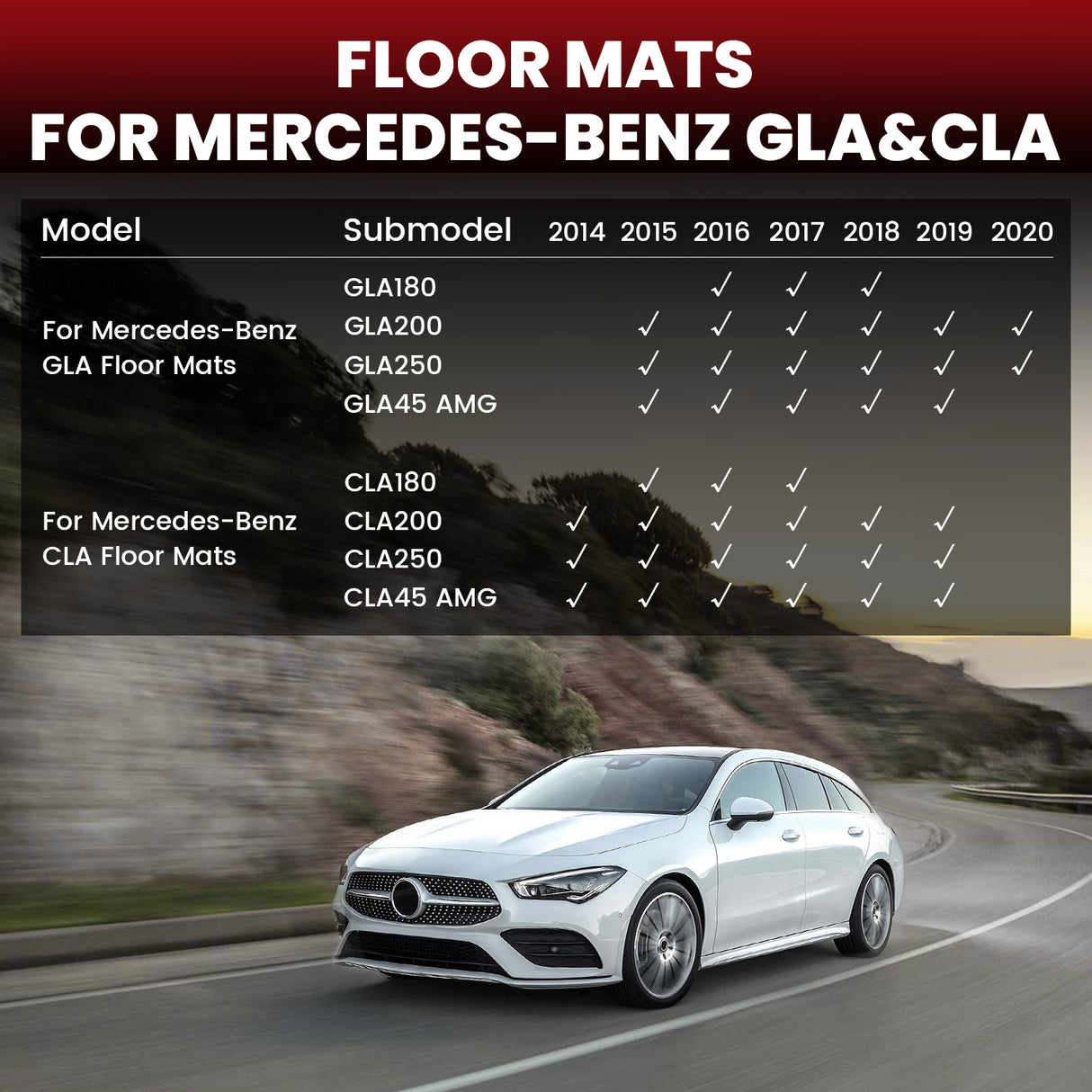 Fit for Mercedes-Benz CLA-Class 2014-2019 Custom Floor Mats TPE Material 1st & 2nd Row Seat
