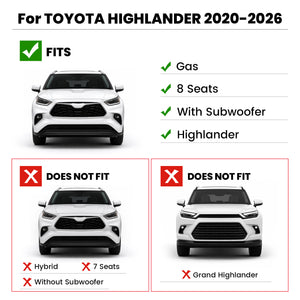 Fit for 2020-2026 Toyota Highlander Floor Mats or Cargo Mat, Fit Gasoline & 8 Seats
