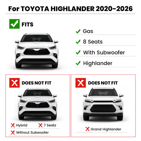 Fit for 2020-2026 Toyota Highlander Floor Mats or Cargo Mat, Fit Gasoline Only, Not for Grand Highlander