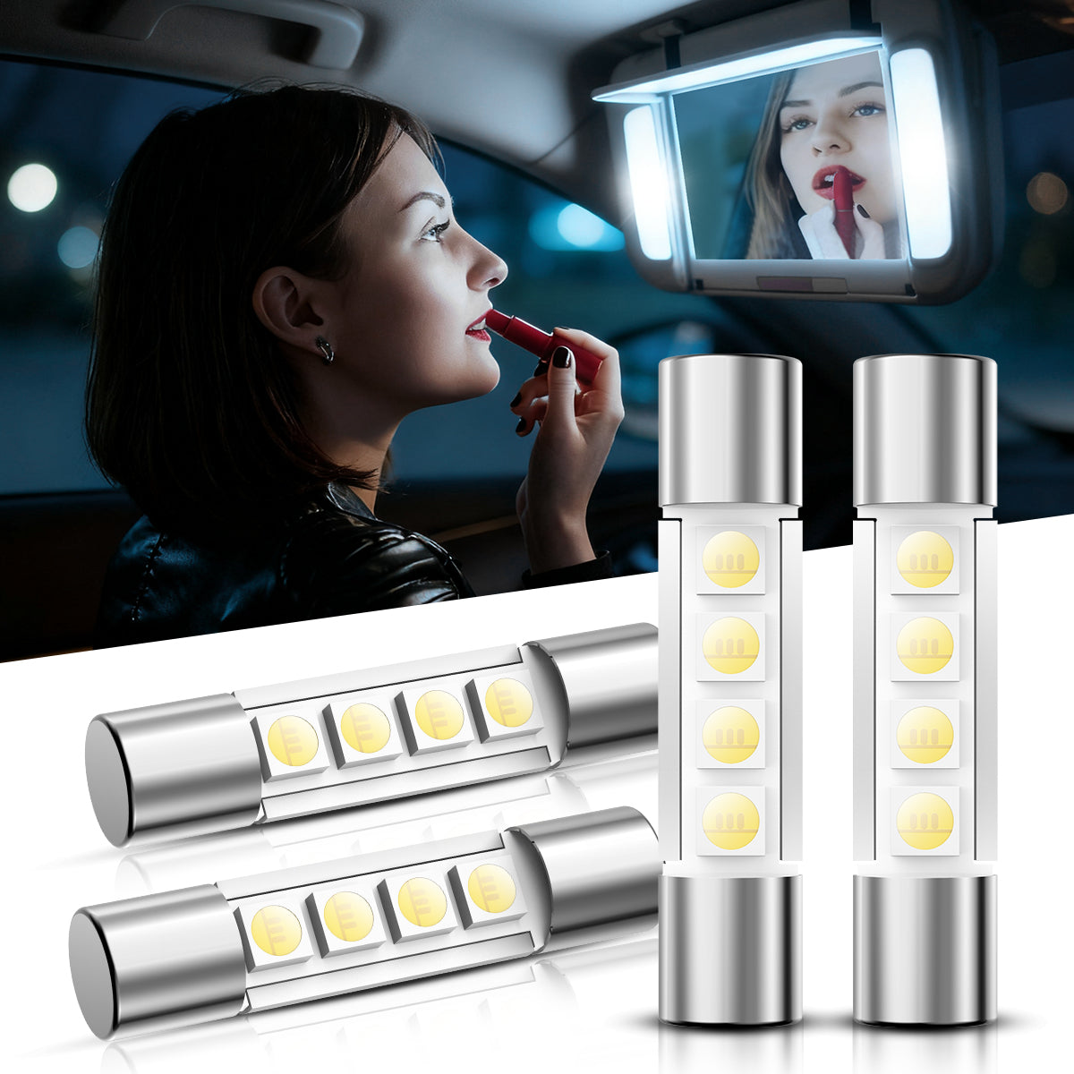 6614F 6614 LED Vanity Mirror Sun Visor Light Bulb, 4 Bulbs
