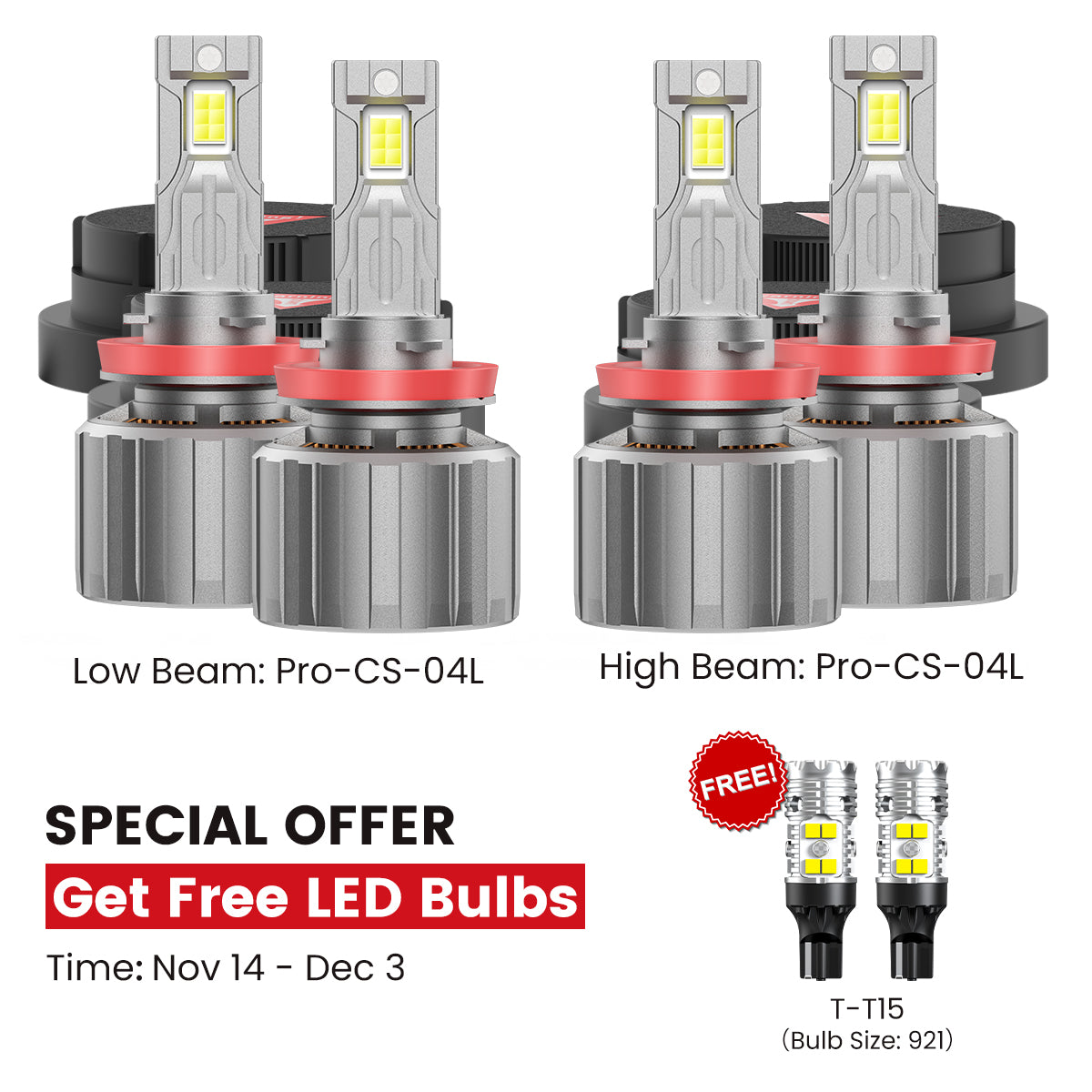 Fit for 2019-2026 Chevrolet Silverado 1500 WT/Custom/Custom Trail Boss Custom-Fit H11 9005 LED Bulbs with Dust Cover | Pro-DC Series