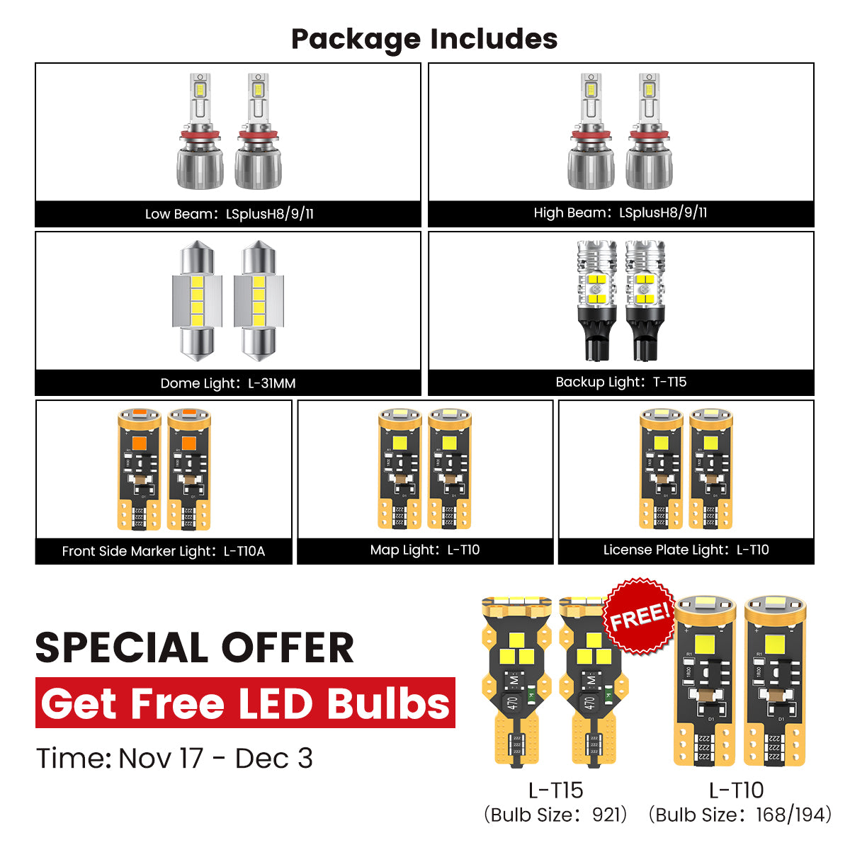 Fit for 2016-2023 Toyota Tacoma The Brightest LED Bulbs Upgrade | Tested and Verified