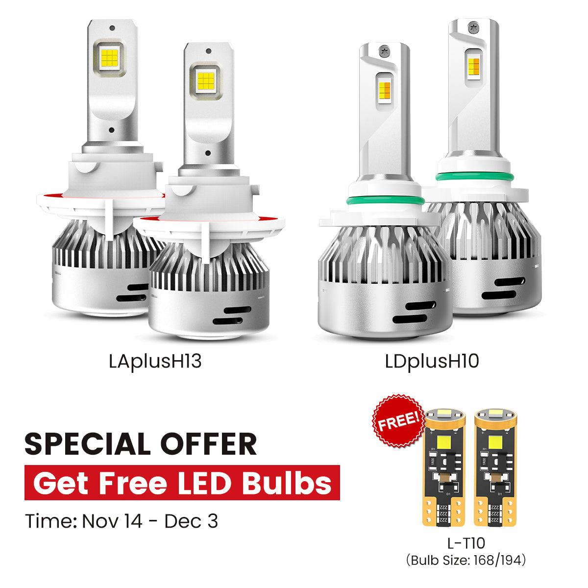 60W H13 H10 LA LD Plus Series Combo Pack | 6,000LM LED Bulbs