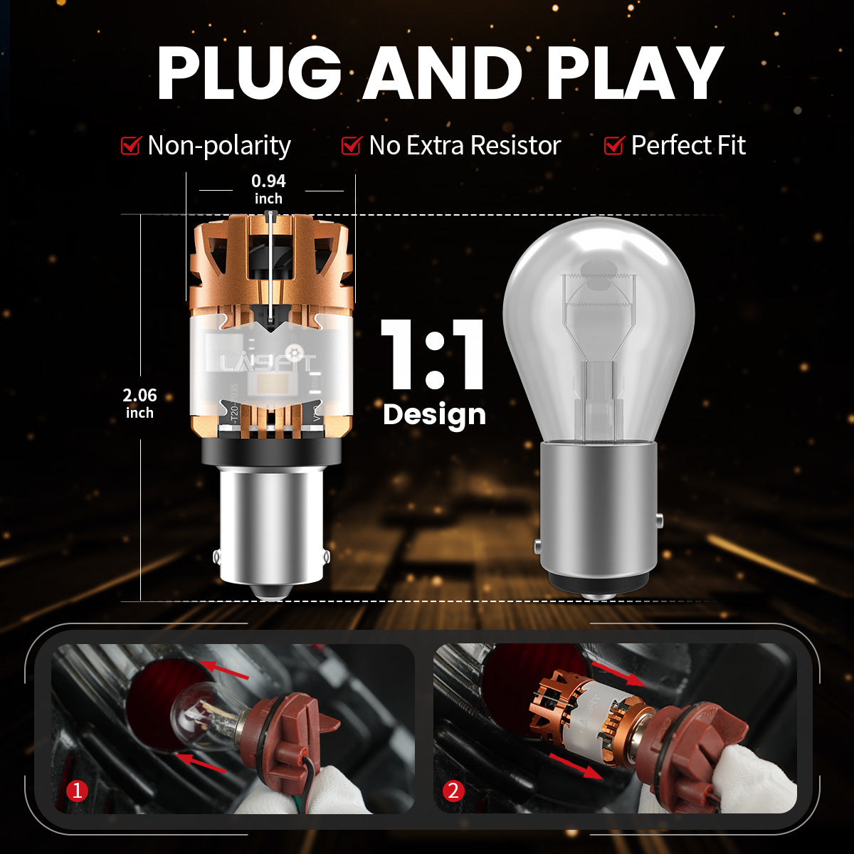 Lasfit amber 1156 led bulbs plug and play