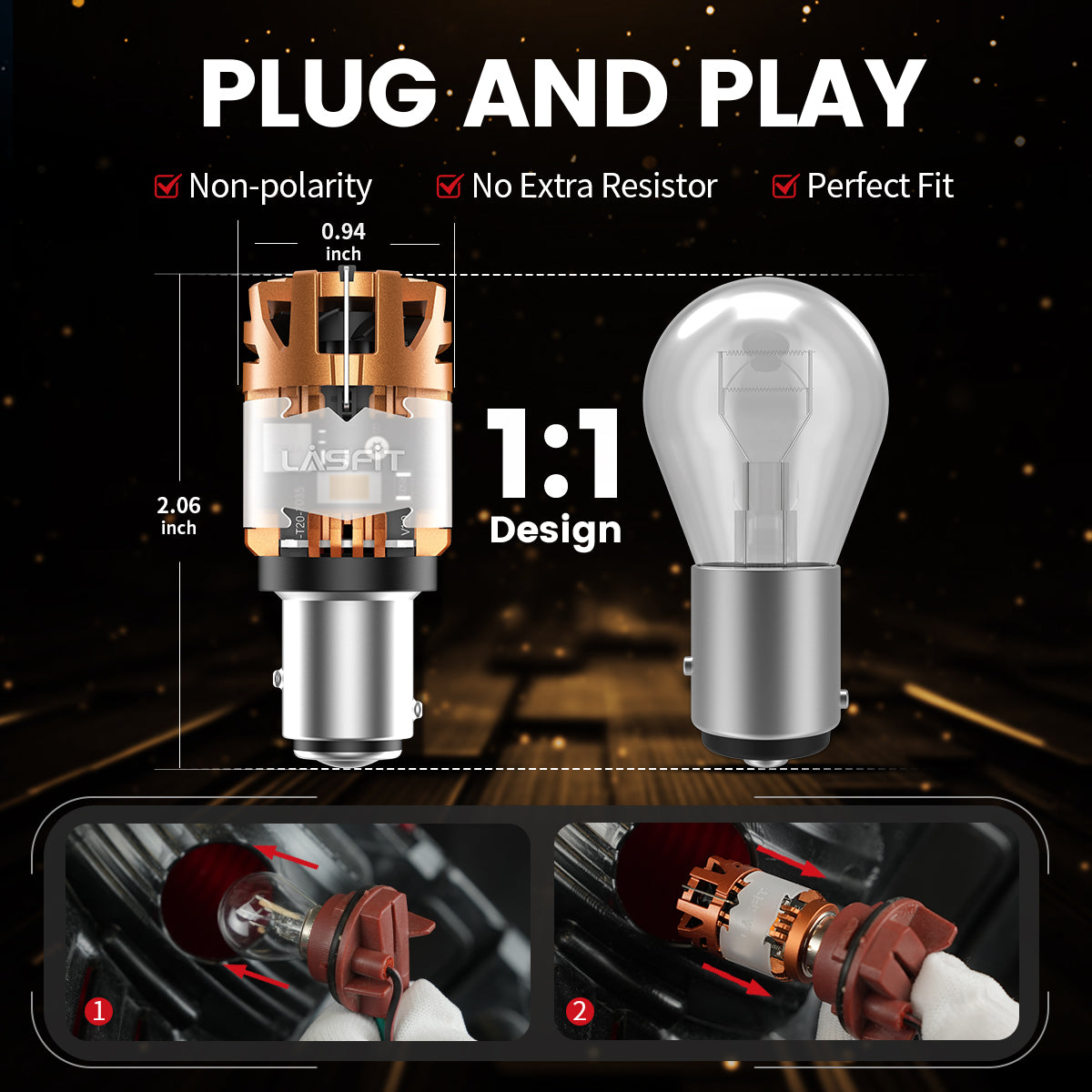 Lasfit amber 1157 led bulbs plug and play