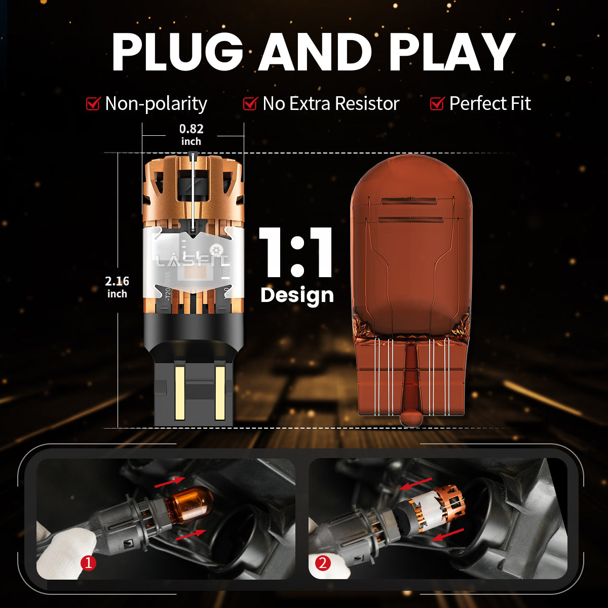 Lasfit amber 7443 led bulbs plug and play