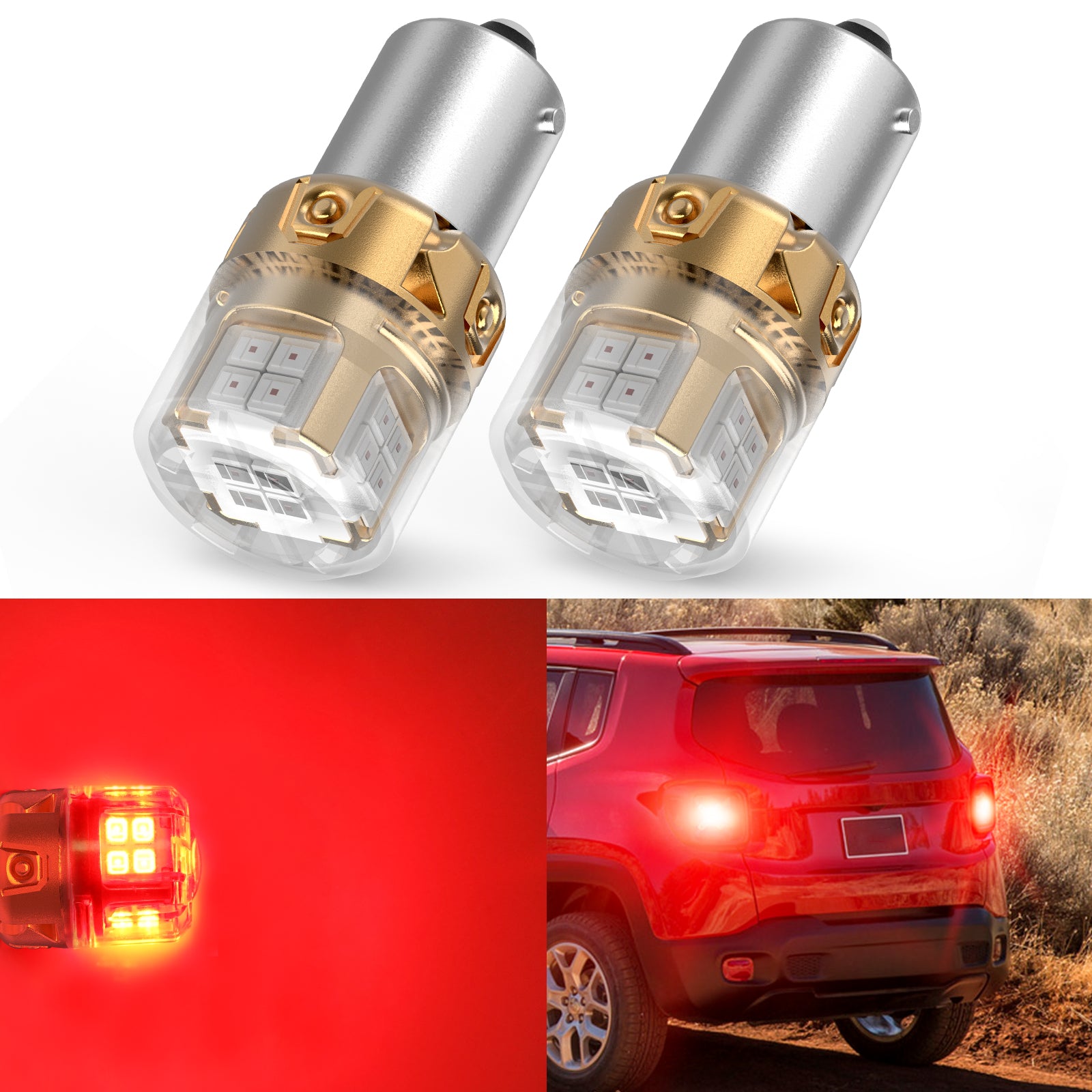 Philips 1156 LED Strobe Brake Light Bulbs – Red, Flashing Then Solid, 2-Pack