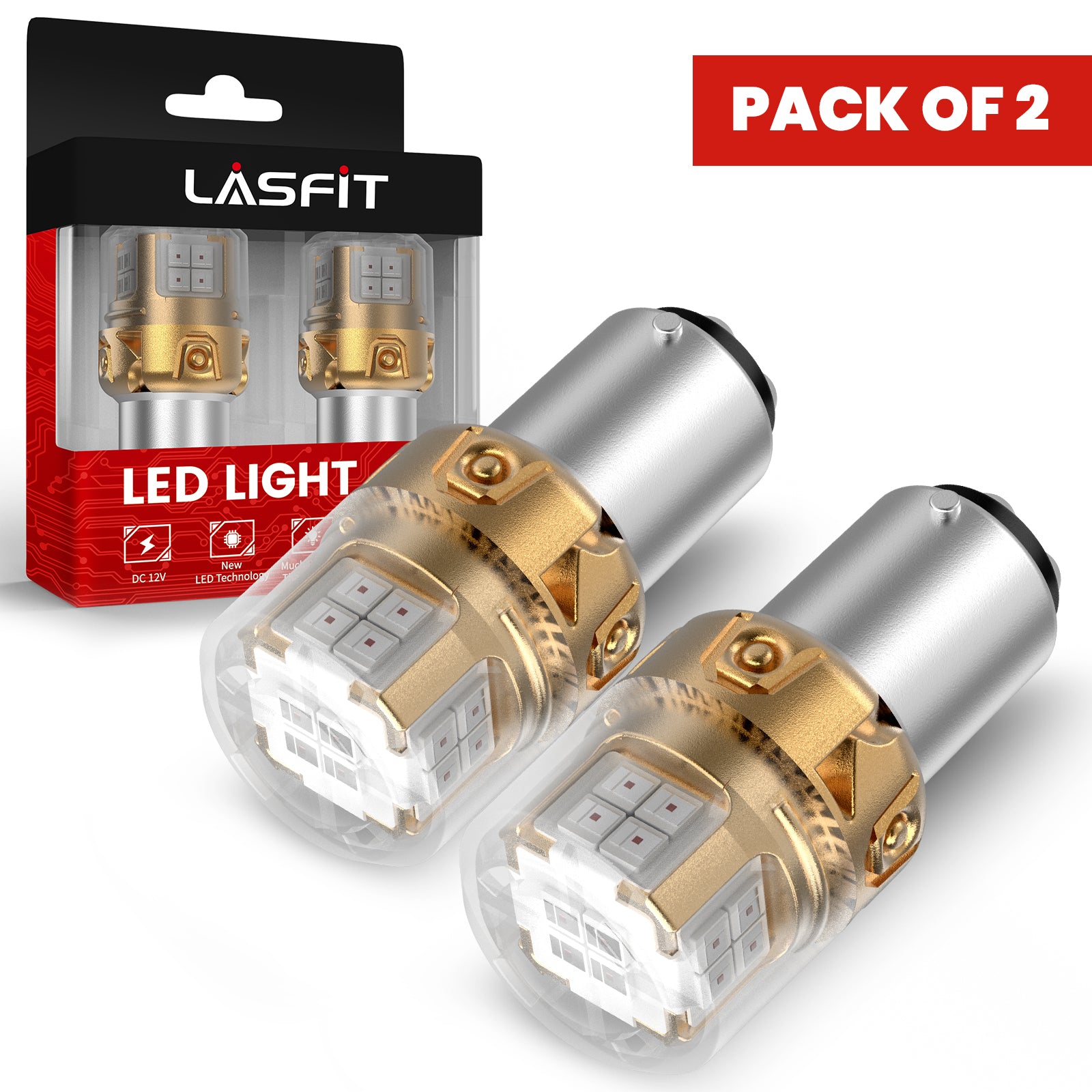 LASFIT 1157 2057 2357 LED Brake Tail Stop Light Bulb | Brilliant Red