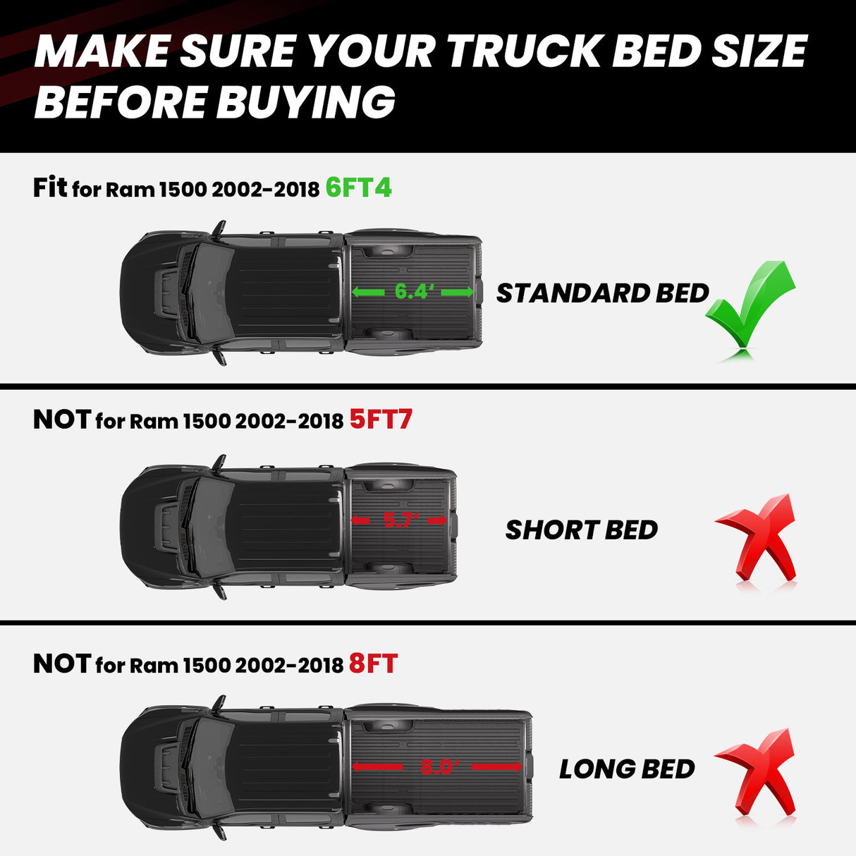 Fit for 2002-2025 Ram 2500 3500 Heavy Duty 6'4" Bed Mat, Don't fit with Optional Rambox