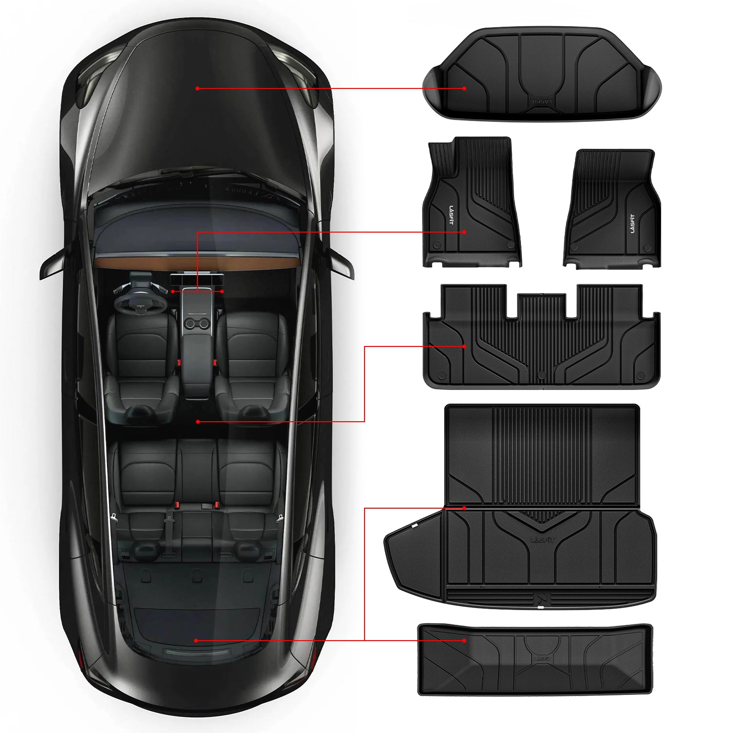 6 Pack) Tesla Model Y Floor Mats 2023 2022 2021 2020 3D Full Cover