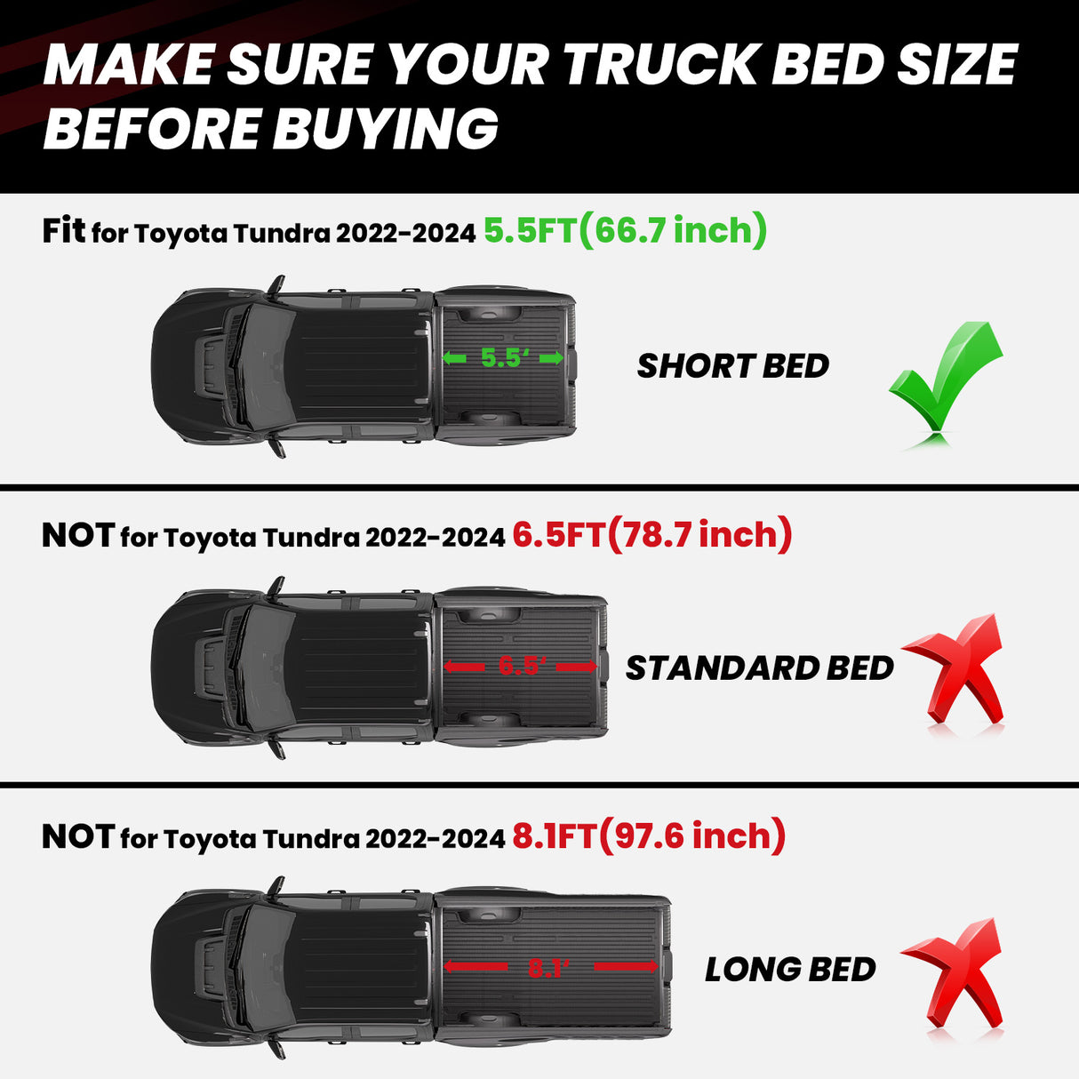 Toyota Tundra Crewmax 5Feet 6inch 2022-2024 Bed Liners Perfect Fit