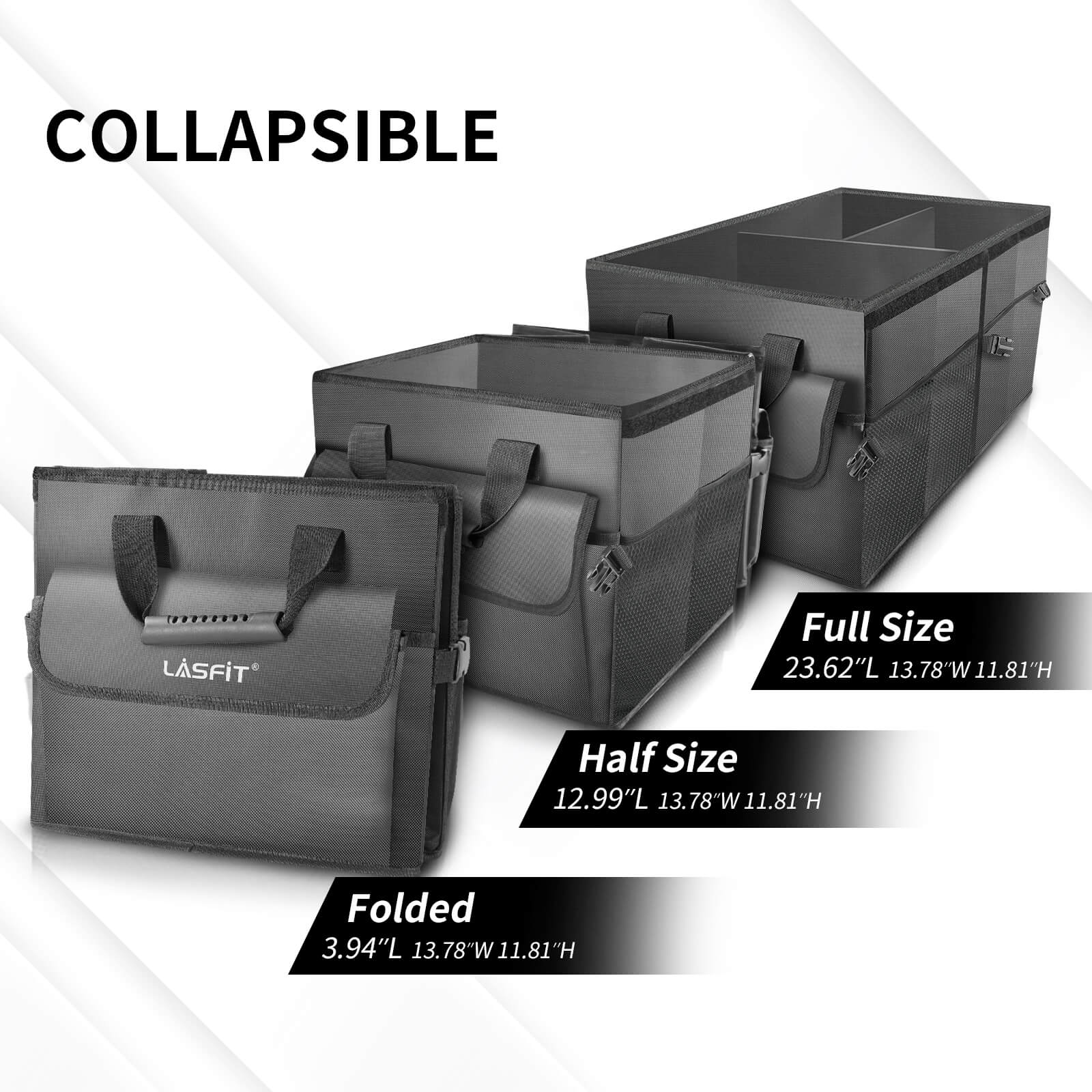 Lasfit Collapsible Multi-Compartment Car Truck Organizer w/ Adjustable Straps