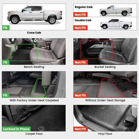 Fit for 2019-2026 Chevrolet Silverado 1500 Floor Mats, Fit Bench Seat & Carpet Floor Only