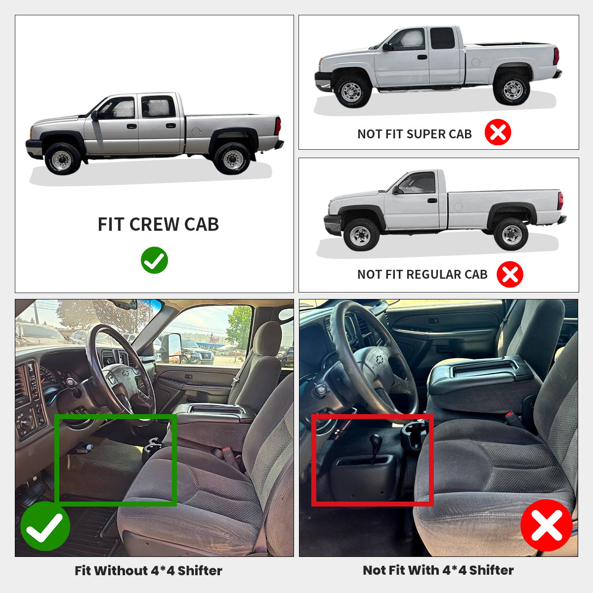 Fit for 1999-2006 Chevrolet Silverado 1500 Custom All Weather Floor Mats, Fit Crew Cab & Without 4*4 Shifter Only