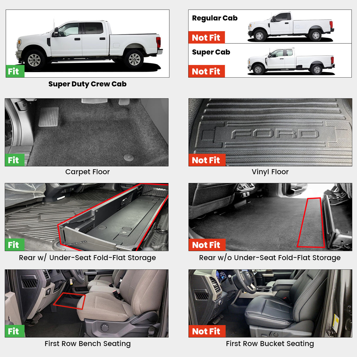 Fit for 2017-2025 Ford F-250 F-350 F-450 F-550 Crew Cab Floor Mats, Only Fit Factory Storage & Carpet Floor