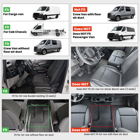 Fit for 2019-2026 Mercedes Benz Sprinter 1st Row Mat, Fit Cab Chassis or Cargo Van With Bucket Seats or Crew Van Without floor air duct