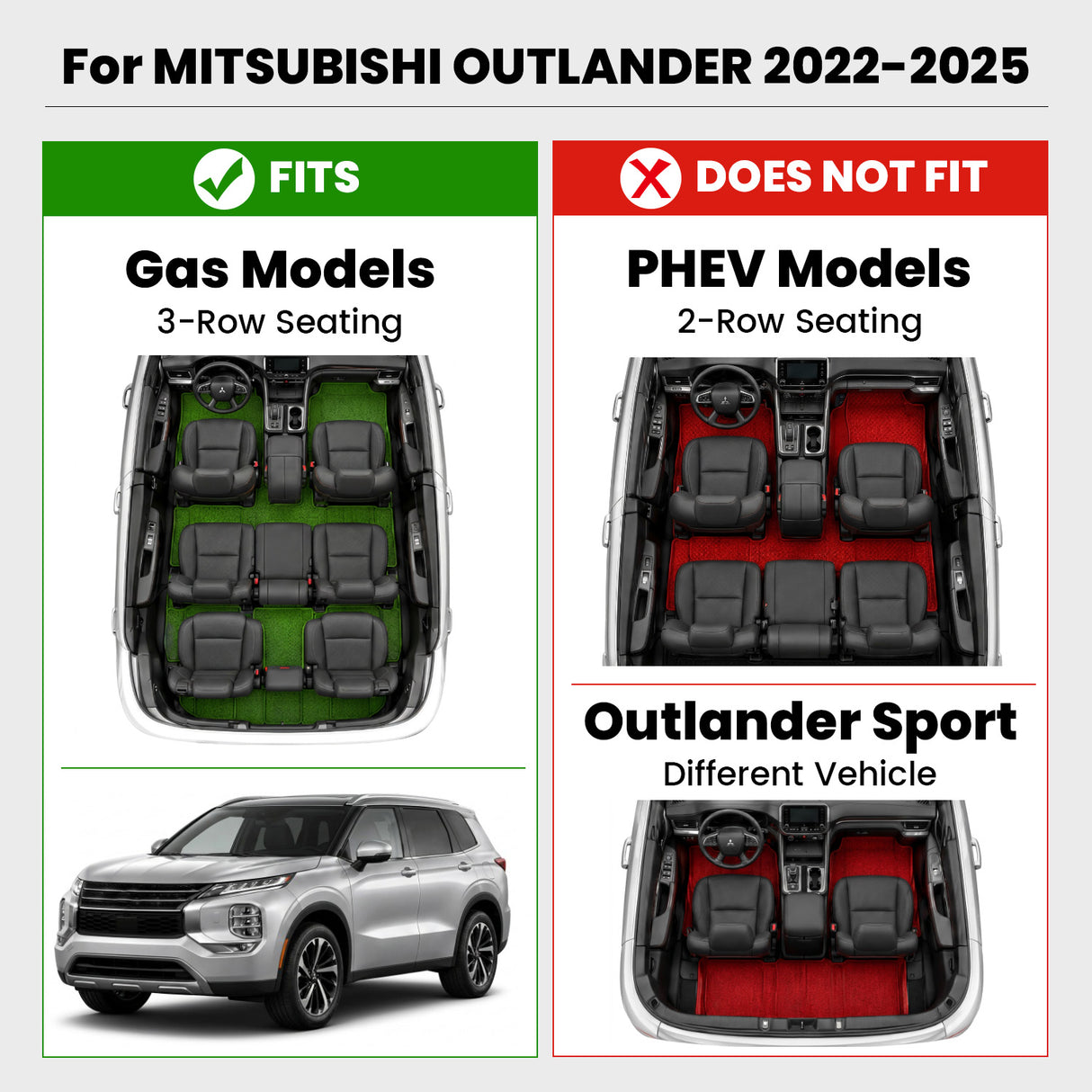 Fit for 2022-2025 Mitsubishi Outlander Floor Mats or Seatback & Cargo Mats, Not Fit PHEV or Sport Models