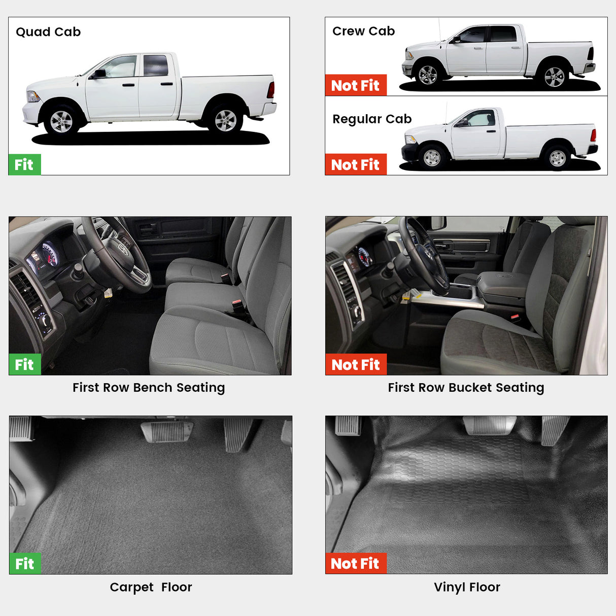 Fit Quad Cab & Bench Seat  & Carpet Floor