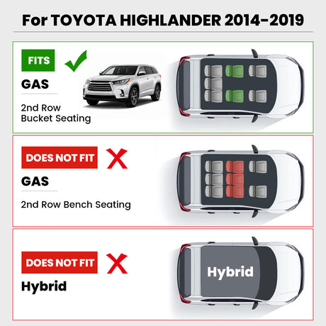 Fit for 2014-2019 Toyota Highlander Floor Mats or 3rd Row Seatback & Cargo Mats, Fit Gas Only