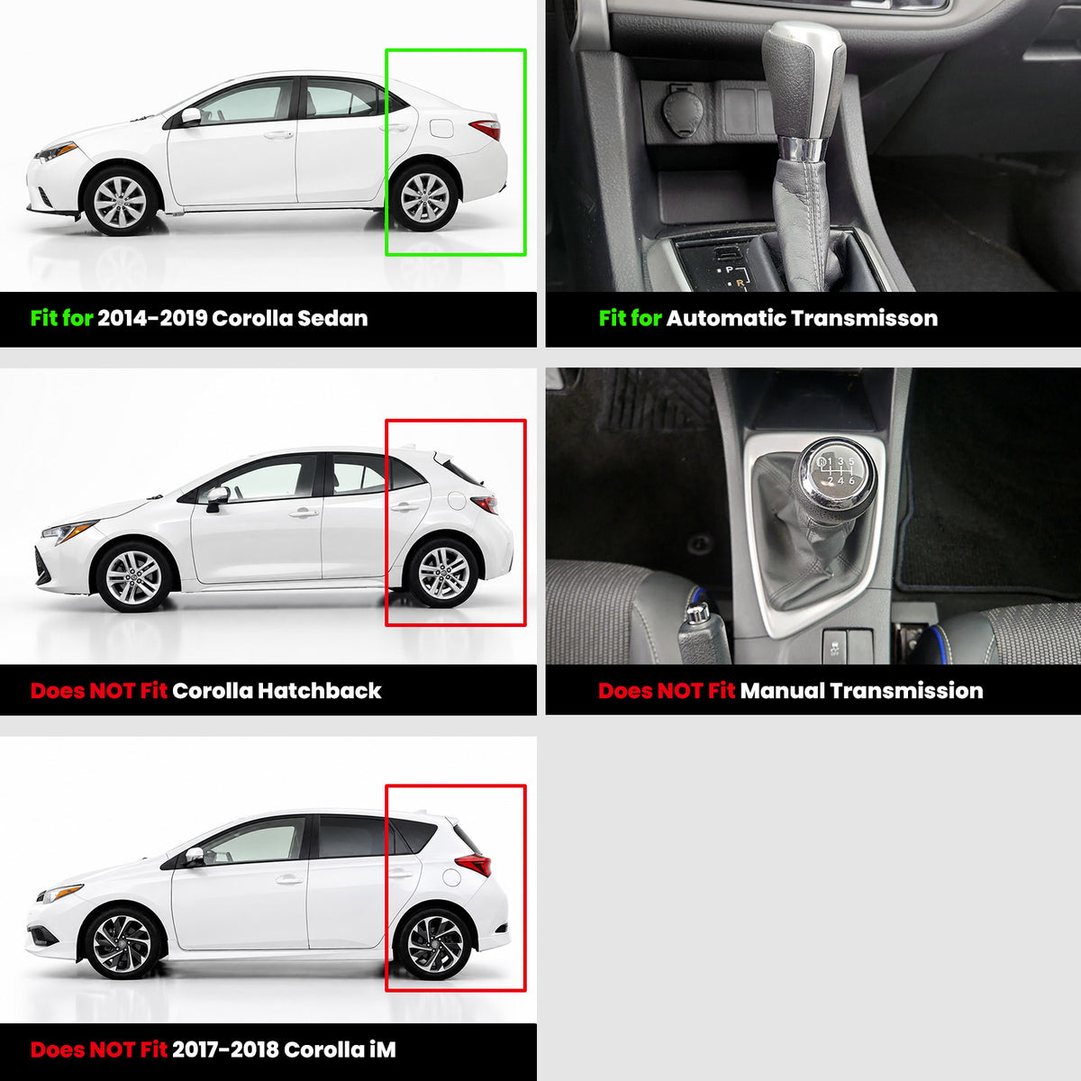 Fit for 2014-2019 Toyota Corolla Floor Mats & Cargo Mat, Fit Auto Tran & Sedan, Not Fit 2017-2018 Corolla iM