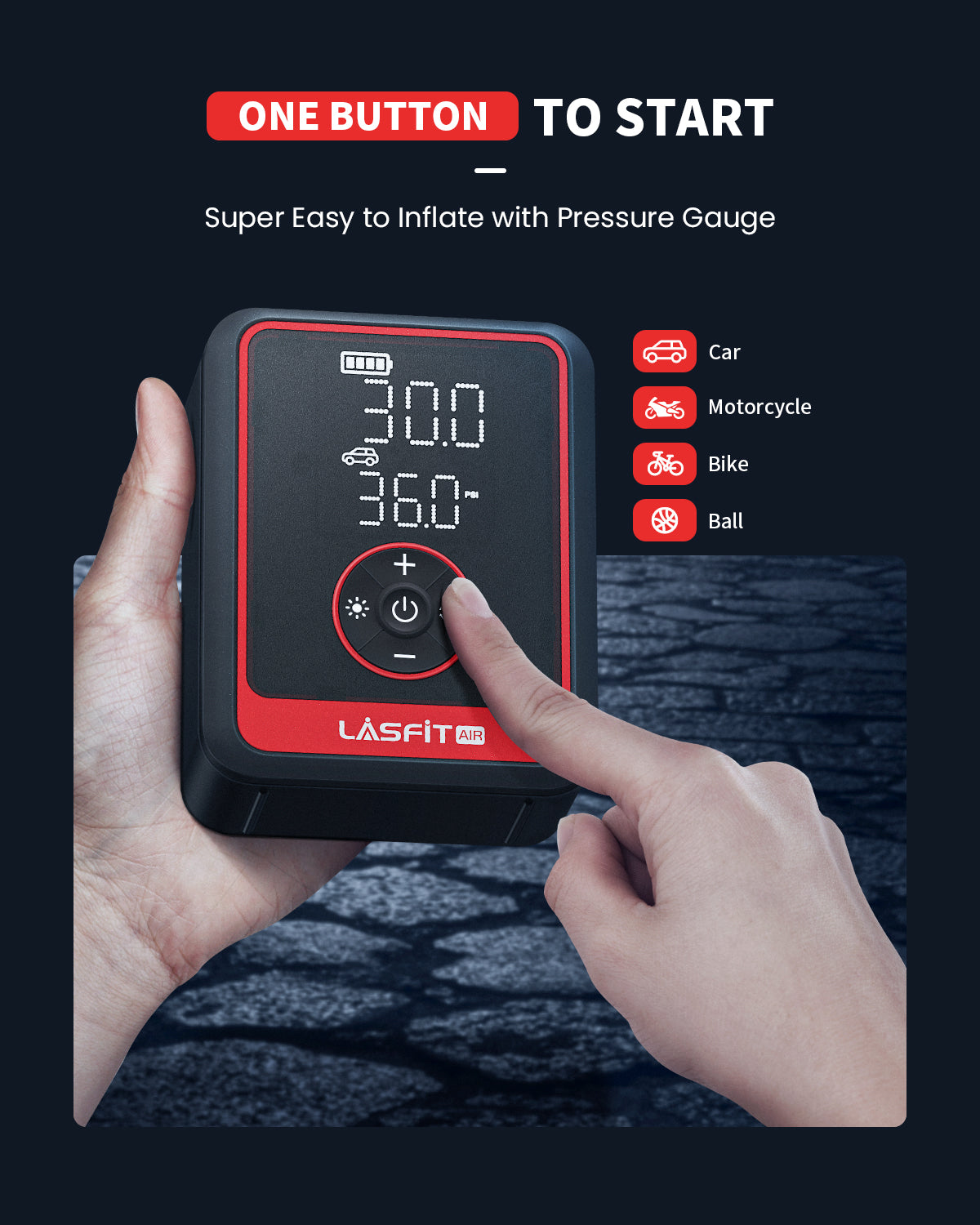 LASFIT AIR Portable Cordless Tire Inflator Car Air Compressor Pump for Car Motorcycle Bike Ball Inflatables