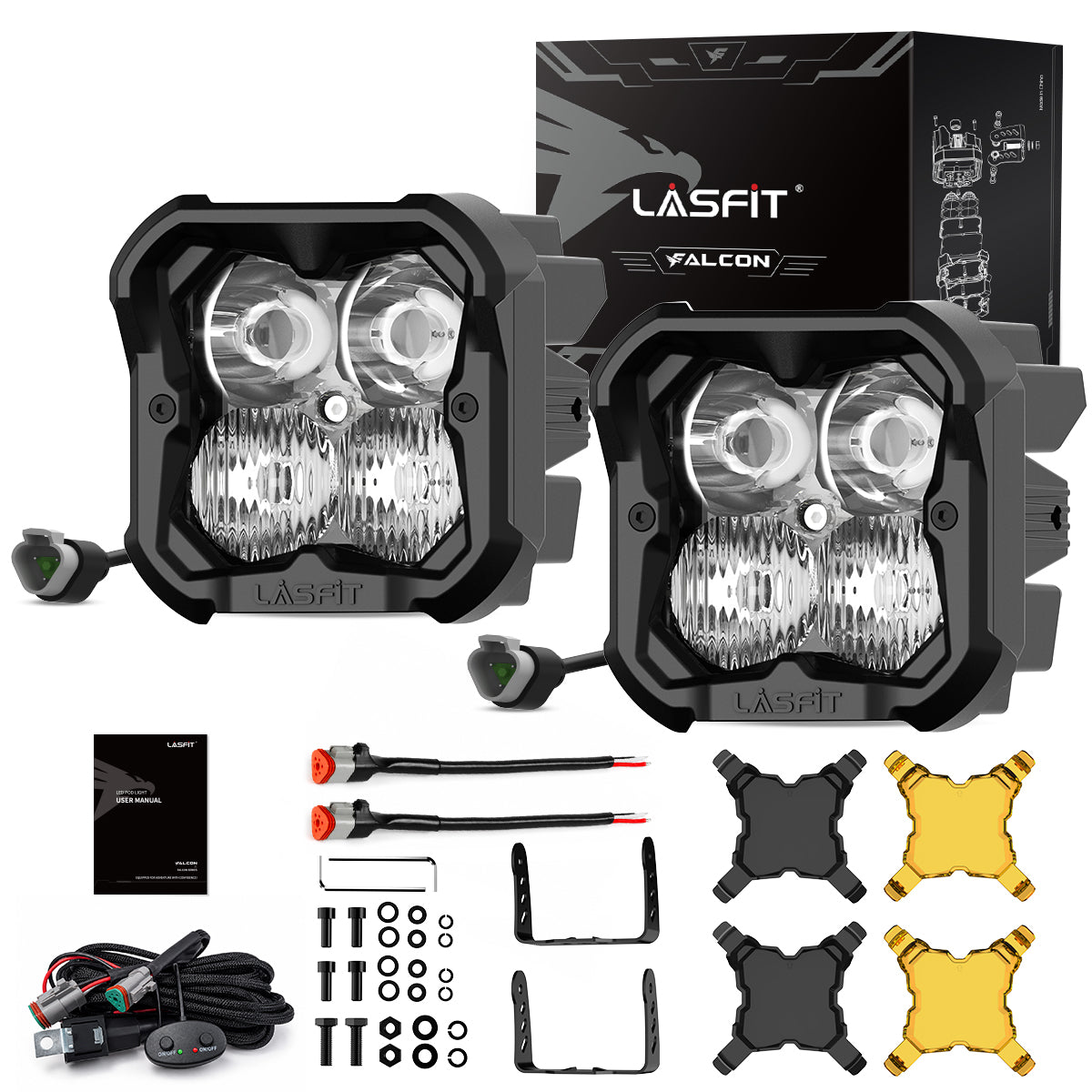 amber combo beam 3 inch led pod light package