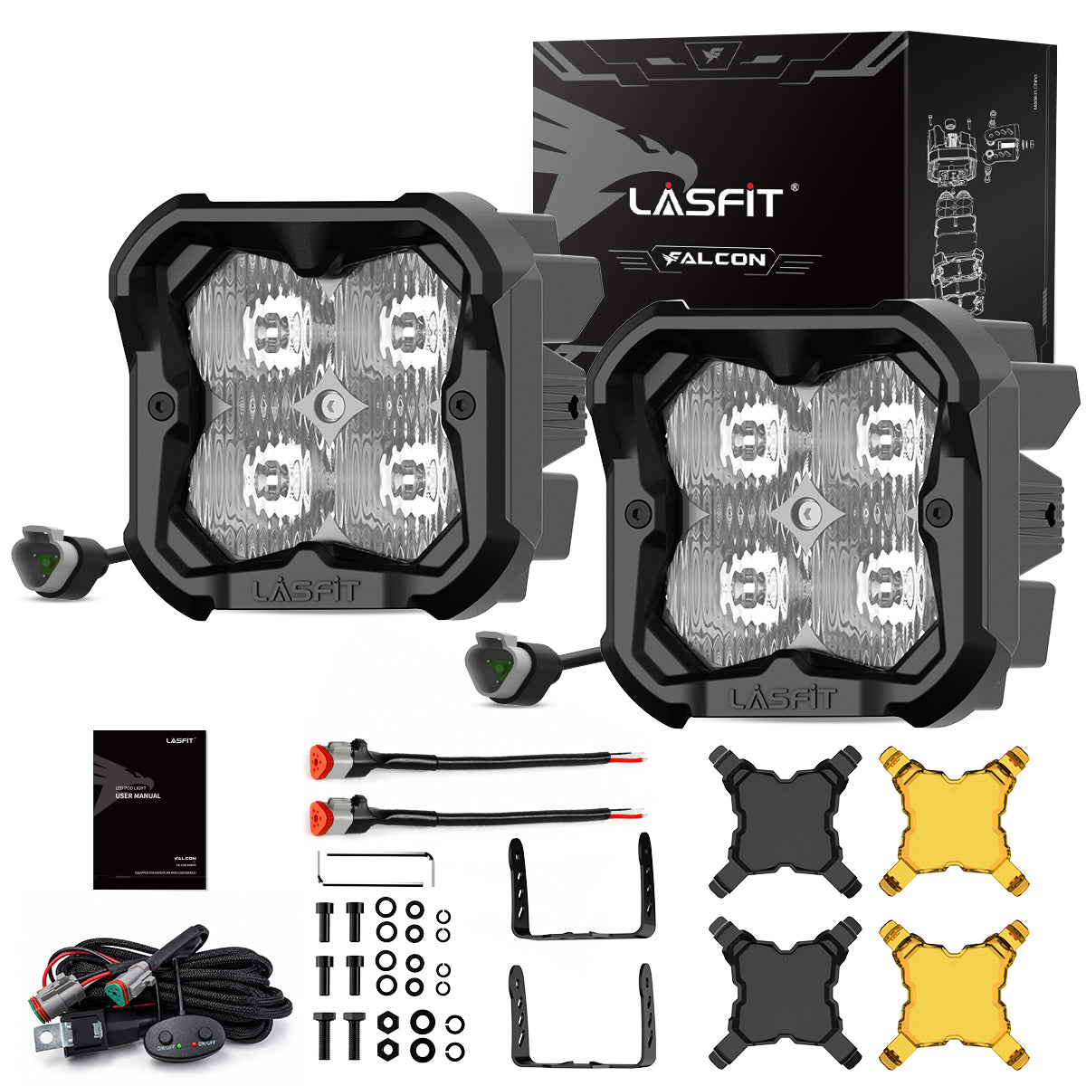amber drive beam 3 inch led pod light package