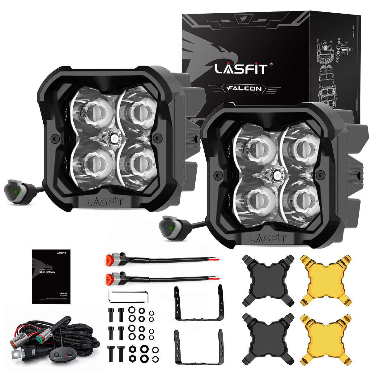 amber spot beam 3 inch led pod light package