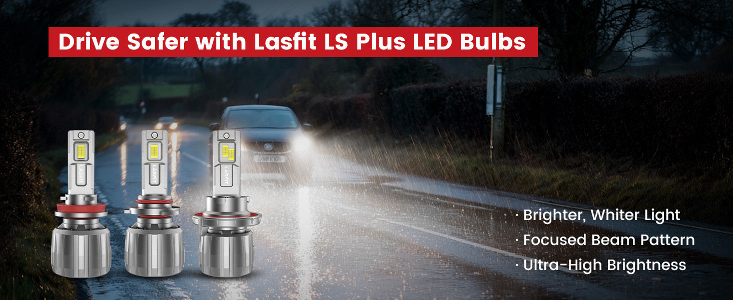 Lasfit bright led headlight bulbs in rainy day