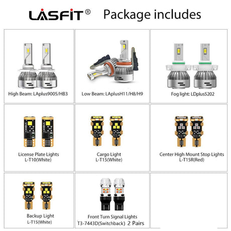 Lasfit combo package led bulbs for 2015-2019 chevrolet silverado 2500 3500 with fog lights