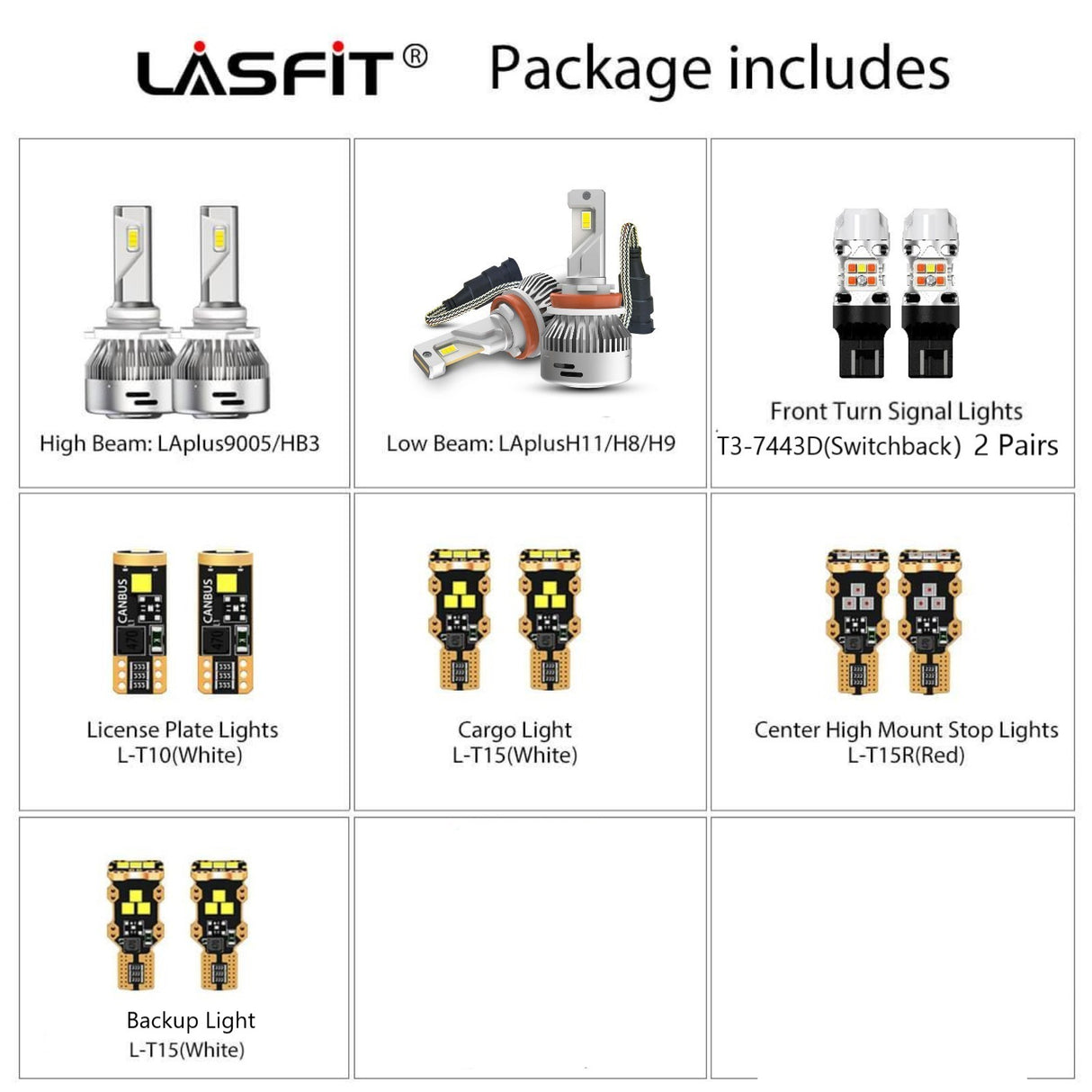 Lasfit combo package led bulbs for 2015-2019 chevrolet silverado 2500 3500 without fog lights