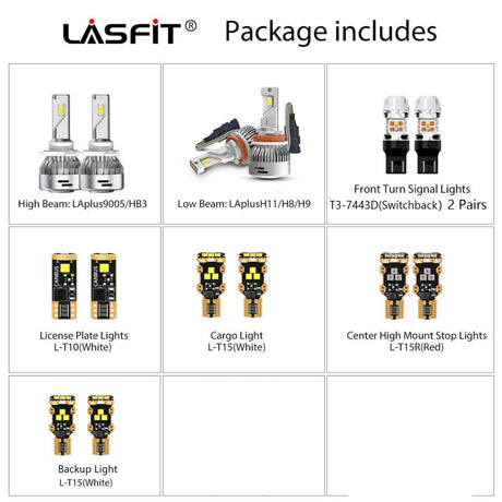 Lasfit combo package led bulbs for 2015-2019 chevrolet silverado 2500 3500 without fog lights